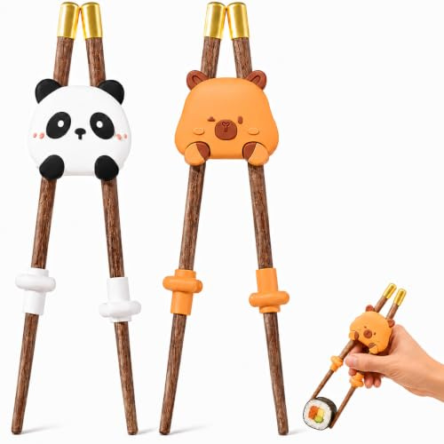 2PCS Kids Chopsticks, Rebound Training Chopsticks, Chopsticks for Beginners with Capybara and Panda Designs, Training Chopsticks for Daily Mealtime Training