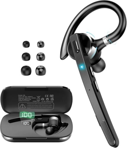 Bluetooth Headset V5.3, Wireless Freisprech Telefon mit CVC 8.0/ENC Dual Mic, APTX, Mute Zwei-Geräte-Verbindung Headset Handy, 90 Std Spielzeit Bluetooth Ohrhörer mit Ladebox für Geschäft/Trucker Grau