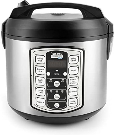 Aroma Housewares ARC-5000SB Digital Rice, Food Steamer, Slow, Grain Cooker, Stainless Exterior/Nonstick Pot, 10-cup uncooked/20-cup cooked/4QT, argento, nero