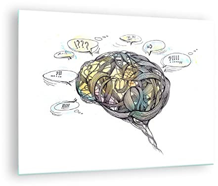 Bilder auf Glas Gehirn Bildung Experiment Illustration Glasbild 70x50cm Wandbilder Dekoration Wohnzimmer Schlafzimmer Küche Deko Klein Wanddeko Bild im Glas Wand Kunstdruck Art Modern GAA70x50-2975