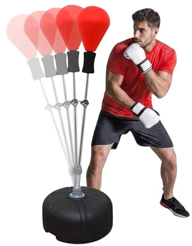 MAXSTRENGTH freistehender Punchingball / Speed-Ball, höhenverstellbar, reflektierend, für Erwachsene, rot