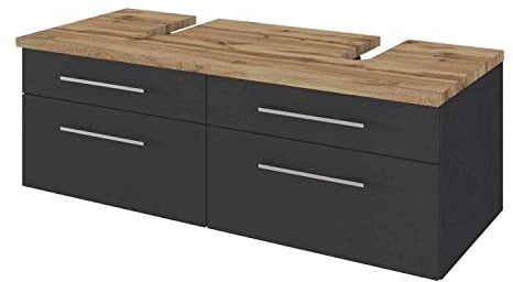Lomadox Doppel Waschbecken-Unterschrank 120 cm, mit Siphonausschnitten in matt grau