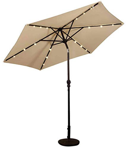 COSTWAY Ombrellone da Giardino con Led Luci Ø270 cm, Parasole da Esterno Ombrello da Spiaggia (Beige)