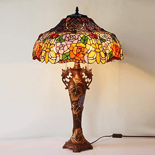 Tiffany Style Tischlampe 18 Zoll Glasmalerei Rose Floral Design Shade 28 Zoll hoch 3 Licht für Couchtisch Wohnzimmer Schlafzimmer