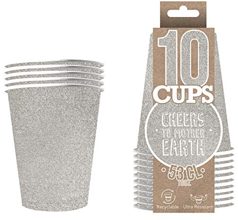 Pack de x10 Gobelets Scintillants Argent | Gobelets Américains Argentés 53cl avec Paillettes | Beer Pong Qualité Premium | Verres Recyclables Ultra Résistants en Carton | Créé par OriginalCup®