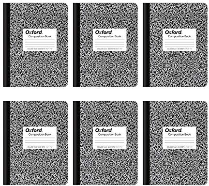 Oxford Kompositions-Notizbücher, Schulbedarf, Notizbücher für Schule, Comp-Buch für Schule und Büro, Journal, College-Papier, 24,5 x 19,8 cm, 100 Blatt, Schwarz, 6 Stück (63767)