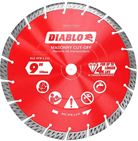Diablo Diamond Segmented Turbo Masonry Cut-Off Blade for Concrete, Brick and Block - 9 Diameter, 2.6mm Kerf, 6,650 Max RPM - DMADST0900