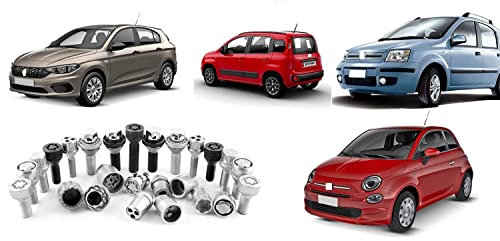4 BULLONI ANTIFURTO con Filetto M12 X 1.25 + Chiave per Panda 2003> - 500 2007> - Tipo 2015>