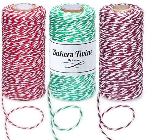 ilauke Bäcker Bindfäden 100% Baumwolle Handwerk Xmas Urlaub Bindfäden, Bäcker Schnur für DIY Handwerk und Geschenkverpackung Bonus Craft Weihnachten Dekoration(3 Rolle, 300M