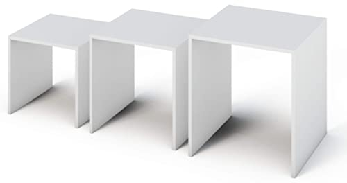 MATKAM Simple Beistelltisch 3er Set in moderner Optik | H/B/T 55 x 50 x 50 cm, Holzstärke 16 mm | In verschiedenen Ausführungen erhältlich (Weiß)