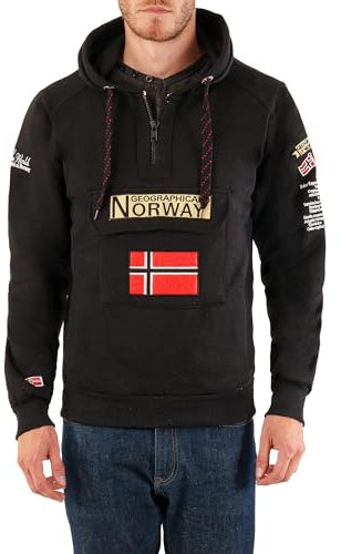 Geographical Norway Gymclass Men - Sudadera Hombre Con Capucha Bolsillo Canguro Para Hombres - Jersey sudaderas Manga Larga - Ropa para Hombre Primavera Verano Otoño Invierno (Negro M)