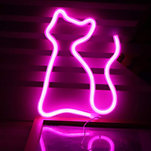 Zerodis LED Neon Sign Art dekorative Lichter Tischdekoration Neonlampe mit Sockel für Kinder und Mädchen Schlafzimmer Einzigartiges für jeden Anlass (Katze mit Sockel)