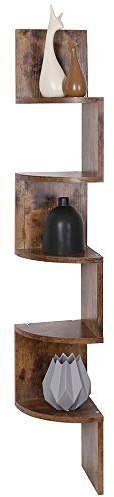 BAKAJI EstanterÍa de Esquina en Pared, EstanterÍa Esquinera de 5 Niveles, Estanteria Libros, para Dormitorio, Sala de Estar, BaÑo, Oficina en Casa, MarrÓn RÚstico, Altura 123 cm x 20 cm