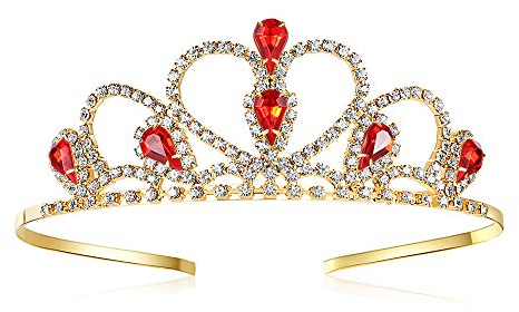 Lovelyshop Rote Edelsteine Gold Tiara für kleines Mädchen in Halloween Geburtstag Prinzessin Party Karneval