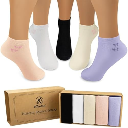Klenton Bamboo Trainer Socquettes, Chaussettes Courtes Sneaker en Bambou pour Femmes, Tissu Naturel Doux et Respirant Soquettes avec coutures lisses, 5 Paires, Taille 37-41