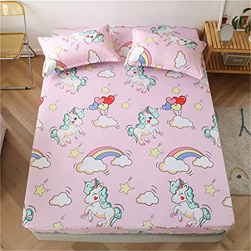 Oduo Spannbetttücher für Boxspringbetten, Spannbettlaken aus Mikrofaser - Drucken Spannbetttuch für Einzelbett Doppelbett - Spannbetttuch Steghöhe bis 30 cm (Karikatur Einhorn,180x200x30cm)