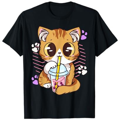 Cute Kawaii Cat Boba Bubble Milk Tea Anime Neko Kitten T-Shirt