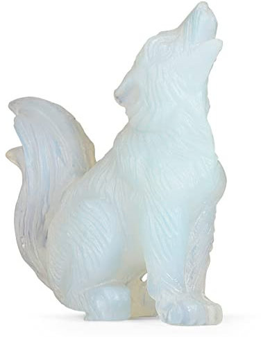 Artistone Figuras de piedras preciosas de lobo de cola de animales de cristal, 2 pulgadas, decoración de lobo tallado, regalos de arte coleccionables para decoración del hogar y la oficina