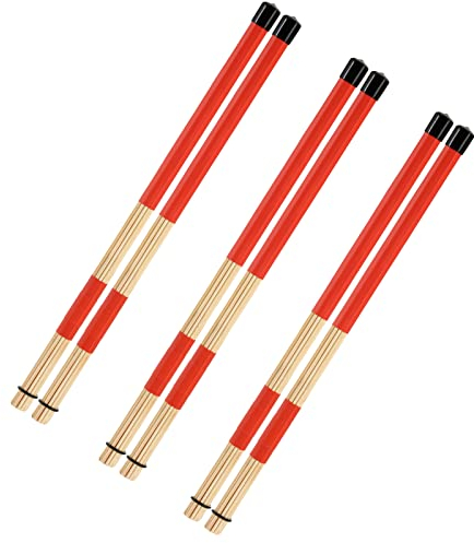 YOUEON 3 Paar 40 cm Bambus Hot Rods Drumsticks, Hergestellt aus 19 Bambusdübeln, Rods Drum Brushes, 5A Drumsticks für Jazz, Rock Band, Folk, Small Venue und Acoustic Performance, Rot