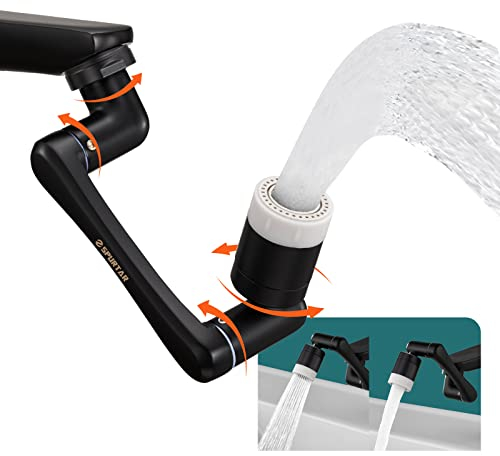Spurtar Schwarz Wasserhahn Aufsatz Küche Bad, 1440 Drehbarer Wasserhahn Verlängerung Schwenkbar Perlatoren für Wasserhähne, Water Filter Tap mit Sieb Perlator for M20 M22 M24 FM20 FM22 FM24