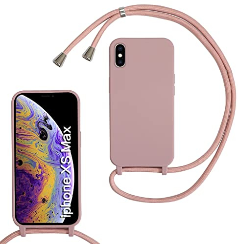 MBSLFY Lanyard Case for iPhone XS Max, Liquid Silicone Protective Phone Case with Strap Adjustable Neck Cord Necklace Soft Cover for iPhone XS Max, Dark pink