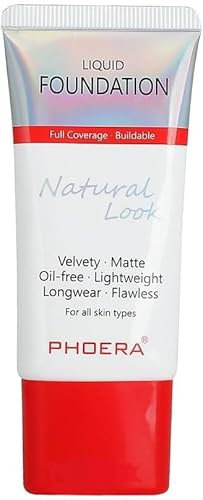 ONEKLIK Phoera Foundation Volle Deckkraft weiche matte flüssige Foundation, makellose Creme, glatt, wasserfest, leicht, 24 Stunden lang haltbar, neue Formel, Tubenpackung 102 Akt