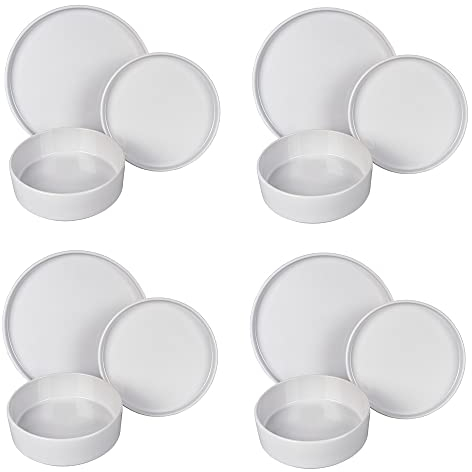 Servizio piatti 12 pezzi in gres, 4 posti tavola, Gourmet White