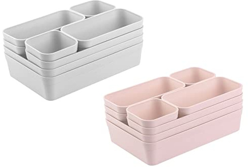 Engelland - Schubladen-Organizer Set, 16-teilig, Farbmix: Hellgrau/Rosa, frei verstellbar, Aufbewahrungs-Box, Einteiler, Trenn-System, Utensilien, Stauraum, Haushalt, Kunststoff, BPA-frei