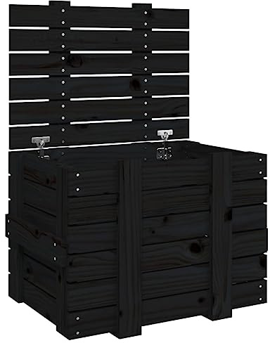 vidaXL Truhe, Aufbewahrungsbox mit viel Stauraum, Holztruhe mit Deckel, Aufbewahrungstruhe Aufbewahrungskiste Holzkiste, Schwarz Massivholz Kiefer