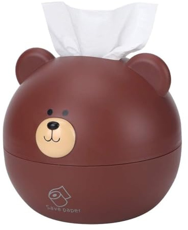 Bear Tissue Box Cover, Cute Tissue Holder Round Bear Head Shape Cartoon Tissue Box Facial Dispenser Toilet Paper Holder Toilet Paper Container(Brown)