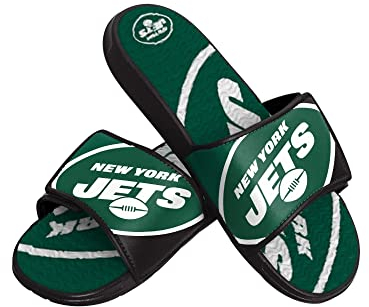 FOCO New York Jets NFL Colorblock Big Logo Gel Slide Black Green Badelatschen Hausschuhe - M
