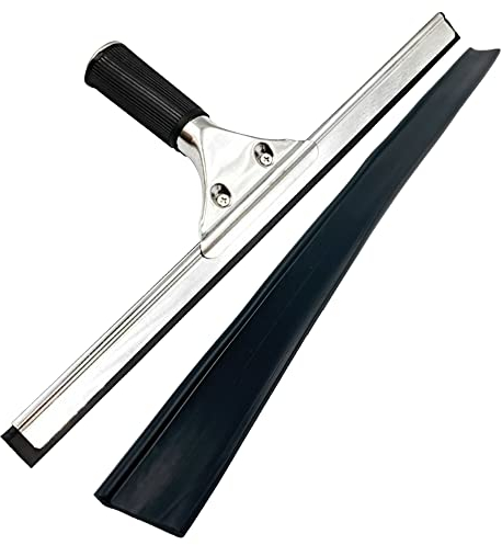 14” Window Squeegee Stainless Steel with Rubber Blade Replacement - Window Wiper and Glass Window Cleaner, Multipurpose and Heavy-Duty Window Cleaner tool, Glass Squeegee for Window, Car, Bathroom