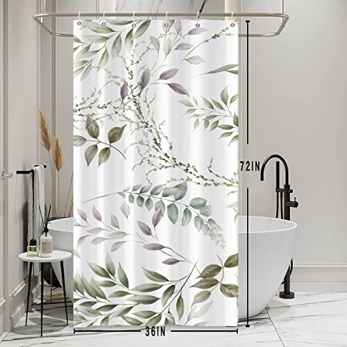 Bovlleetd Rideau de Douche Walkin Petit décrochage pour Salle de Bain Rideau de Baignoire en Tissu Feuilles d'eucalyptus Aquarelle Verte Ensemble d'accessoires de Baignoire étanche 6 Trous 36 x 72