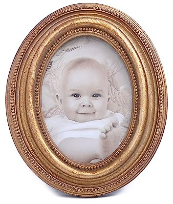 SIKOO Ovaler Bilderrahmen, 6,3 x 8,9 cm, Mini-Bilderrahmen, Wandhalterung und Tisch-Display, klein, Messing, Vintage-Wanddekoration, Bronze-Gold