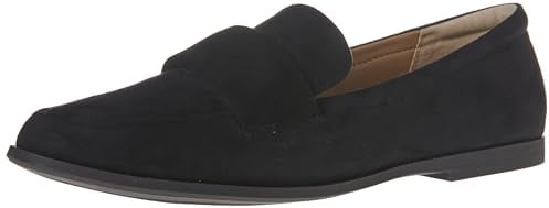 Amazon Essentials Damen Loafer mit weicher Mokassin-Zehenpartie, Schwarz Optik Mikro Wildleder, 43 EU