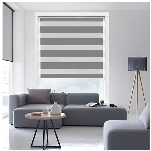 Ruby Deals Day and Night Roller Blinds Window- Dual Layer Fabric Zebra Roller Blind for Windows and Door Curtain- Day Night Blinds (Grey, 243x165cm)