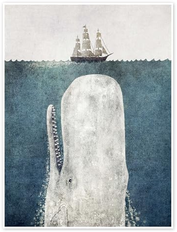 Posterlounge Moby Dick auf der Pirsch Poster | 30 x 40 cm von Terry Fan Blau Wandbilder Wanddeko
