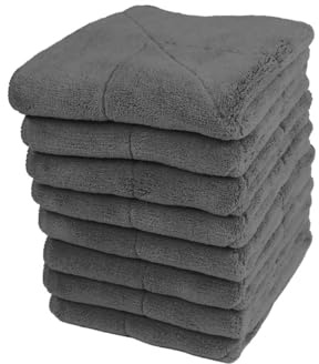 unicopuro® Soft Touch Microfasertuch 30 × 30 cm anthrazit 8er Set – 300 ml Flüssigkeitsaufnahme – offene Faser ohne Schlaufen – ultraweiches, hochfloriges Reinigungstuch, 60 °C waschbar