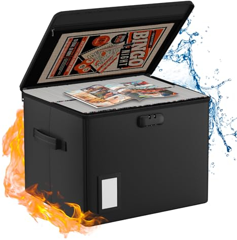 Fireproof Document Box Comic Book Storage Box,39.5 x 38 x 29cm Book Box Large Collapsible Comic Box Oganiser Box with Lock Holds160-180 Comics Heavy Duty Bin Container for Magazines and Comic Books