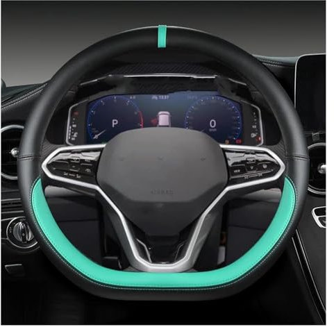 Lenkradbezug Auto D Form Auto Lenkrad Abdeckung Für VW Für Sharan Für Passat Für Caddy Für Touran Für Tiguan 2015-2021 Für Teramont Für Atlas 2017-2021 Lenkrad Bezug (Farbe : Grün)