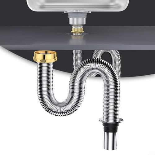 Für HPLIVE Badezimmer Edelstahl Waschbecken Siphon Abfluss Flexibler Rohrschlauch Spüle Sanitärteile (40 cm)