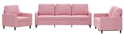vidaXL Sofagarnitur 3-TLG., Sessel Couch mit Kissen, Sofa Wohnzimmersofa mit Armlehnen, Couchgarnitur Designsofa Sitzmöbel Polstermöbel, Rosa Samt