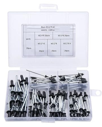 Aqxymju 120 pièces/boîte M2.4 M3.2 M4 Noir Tirer Clou Ouvert Noyau en Aluminium Rivet décoration Clou Tirer Rivet