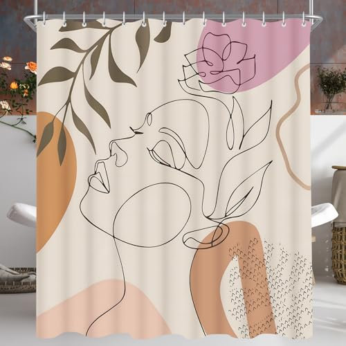 Lerores Duschvorhang 180x200cm Eindrücke von Frauen, Beschwerter Saum Antischimme, Wasserabweisend, Waschbar Polyester Badevorhänge mit 12 Ösen und Duschvorhangringen für Badezimmer, Badewanne