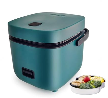Japanese Rice Cooker Small 1 Person, Mini Rice Cooker Microwave Japanese Rice Cooker 2 Cup, One Touch Operation with Steamer,Green