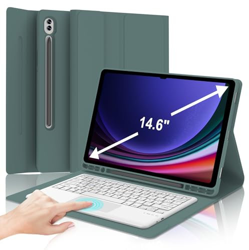 JADEMALL Clavier avec Touchpad pour Samsung Galaxy Tab S9 Ultra 14.6, AZERTY Français Clavier Bluetooth avec Pavé Tactile pour Samsung Tab S9 Ultra 14.6 2023, Vert foncé