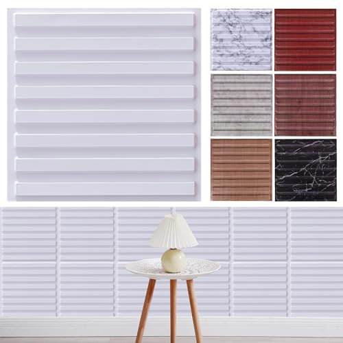 Lot de 12 panneaux muraux 3D en PVC - Plaque grillagée pour mur intérieur - Décoration murale - Panneau mural texturé 3D - Total de 1,08 m² par boîte (blanc)