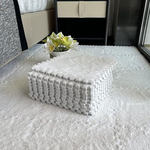 Interlocking Carpet Shaggy Soft EVA Foam Mats Fluffy Area Rugs Protective Floor Tiles Exercise Play Mat for Children Kids Room Home Parlor Bedroom 12 pcs (White, 12)
