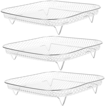LALADEFIEE 3 Stücke Edelstahl Stapelbare Körbe aus Edelstahl für Heißluftfritteusen Multifunktionale Grill und Abtropfgitter Geeignet für Luftfritteuse Backofen und Dampfgarer