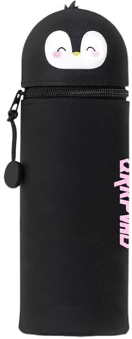 QRKPVHD Kawaii Federmäppchen, mäppchen, 2-in-1 Weiche Silikontasche, Federmäppchen, Stand Up Federmäppchen, Tier Stifthalter, Stifthalter Bleistifttasche Mädchen Junge (Pinguin)